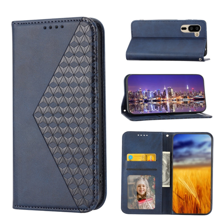 Cubic Grid Calf Texture Magnetic Closure Leather Phone Case, For Sharp Aquos R7 / P7, For Sharp Aquos R6, For Sharp Simple Sumaho 6, For Sharp Simple Sumaho 5, For Sharp Aquos Sense6 / 6S