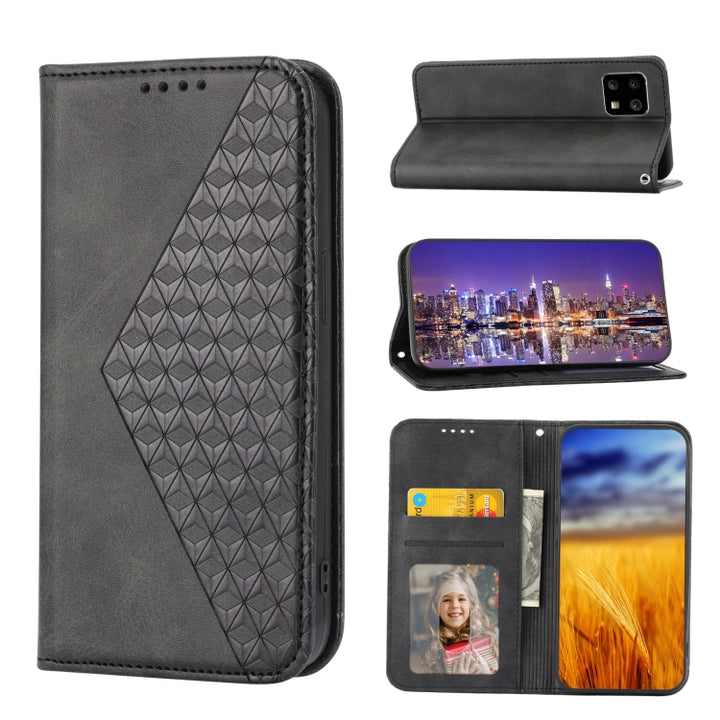 Cubic Grid Calf Texture Magnetic Closure Leather Phone Case, For Sharp Aquos R7 / P7, For Sharp Aquos R6, For Sharp Simple Sumaho 6, For Sharp Simple Sumaho 5, For Sharp Aquos Sense6 / 6S