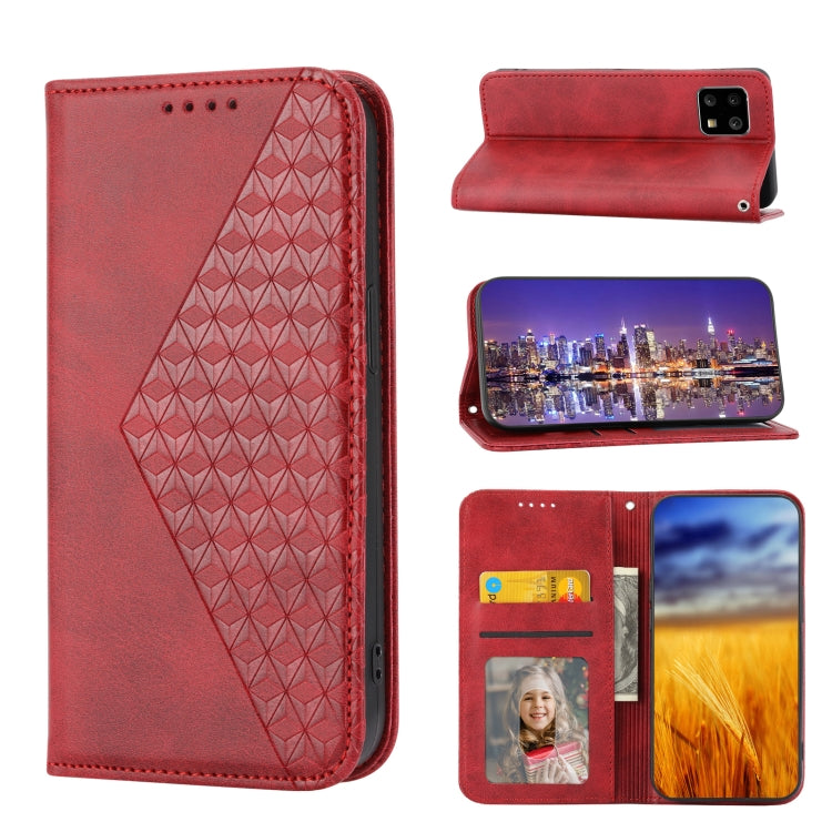 Cubic Grid Calf Texture Magnetic Closure Leather Phone Case, For Sharp Aquos R7 / P7, For Sharp Aquos R6, For Sharp Simple Sumaho 6, For Sharp Simple Sumaho 5, For Sharp Aquos Sense6 / 6S