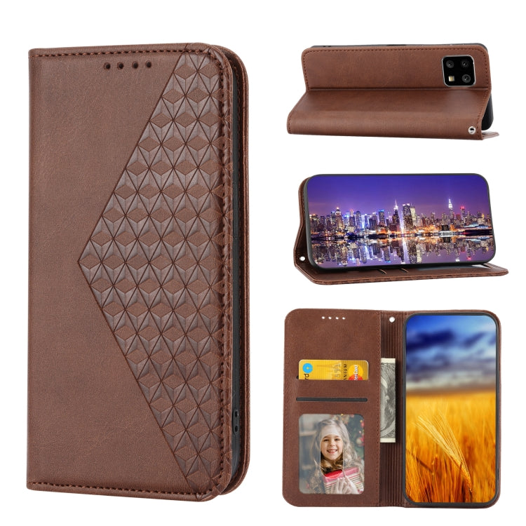 Cubic Grid Calf Texture Magnetic Closure Leather Phone Case, For Sharp Aquos R7 / P7, For Sharp Aquos R6, For Sharp Simple Sumaho 6, For Sharp Simple Sumaho 5, For Sharp Aquos Sense6 / 6S