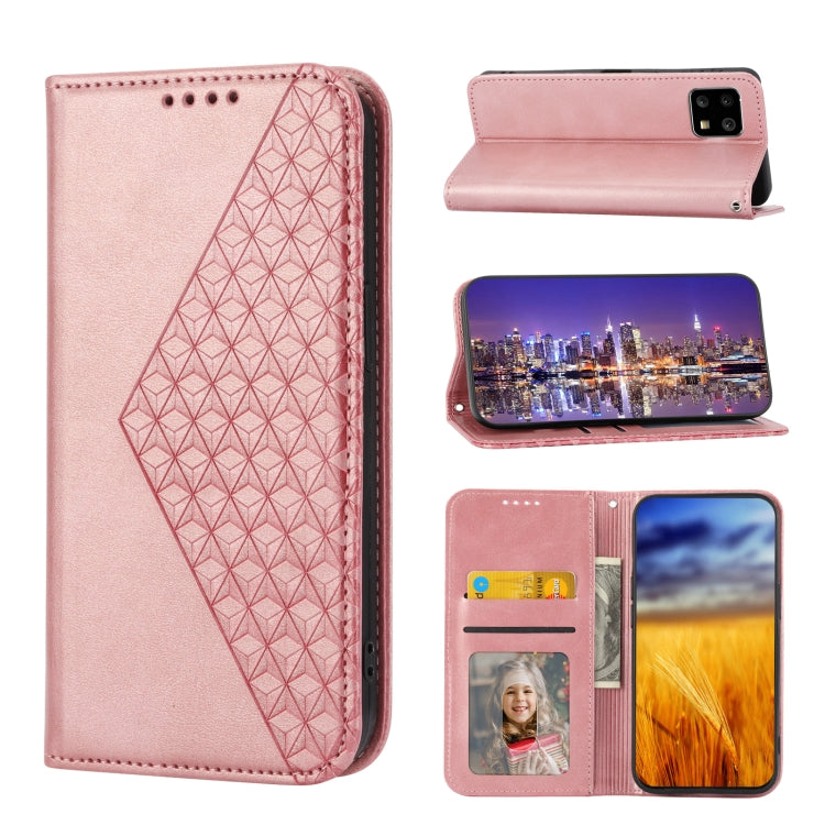 Cubic Grid Calf Texture Magnetic Closure Leather Phone Case, For Sharp Aquos R7 / P7, For Sharp Aquos R6, For Sharp Simple Sumaho 6, For Sharp Simple Sumaho 5, For Sharp Aquos Sense6 / 6S