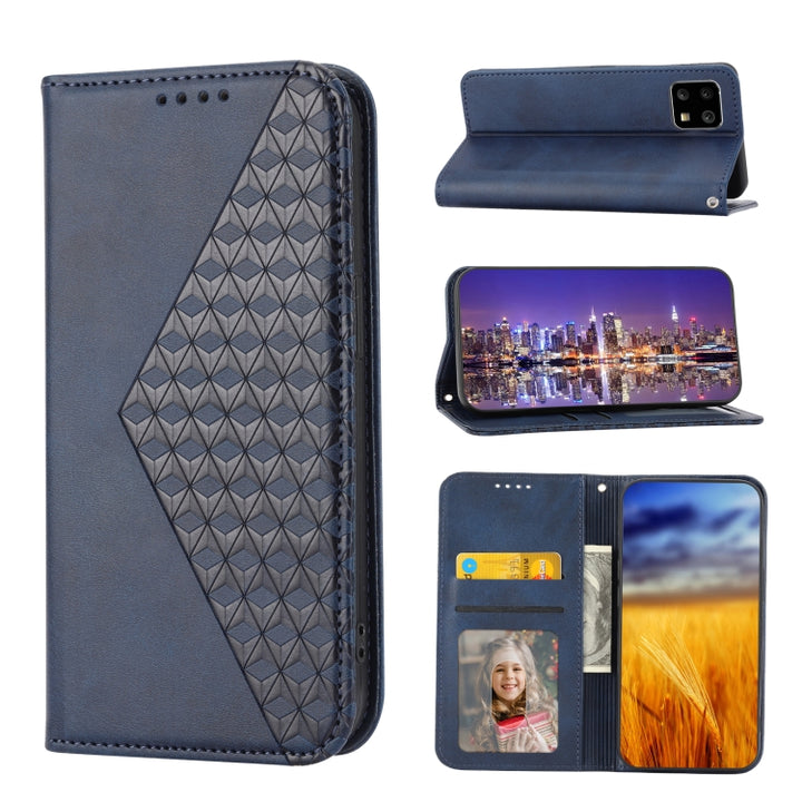 Cubic Grid Calf Texture Magnetic Closure Leather Phone Case, For Sharp Aquos R7 / P7, For Sharp Aquos R6, For Sharp Simple Sumaho 6, For Sharp Simple Sumaho 5, For Sharp Aquos Sense6 / 6S