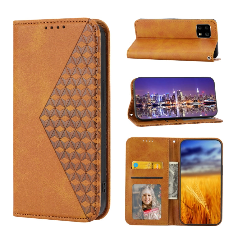 Cubic Grid Calf Texture Magnetic Closure Leather Phone Case, For Sharp Aquos R7 / P7, For Sharp Aquos R6, For Sharp Simple Sumaho 6, For Sharp Simple Sumaho 5, For Sharp Aquos Sense6 / 6S