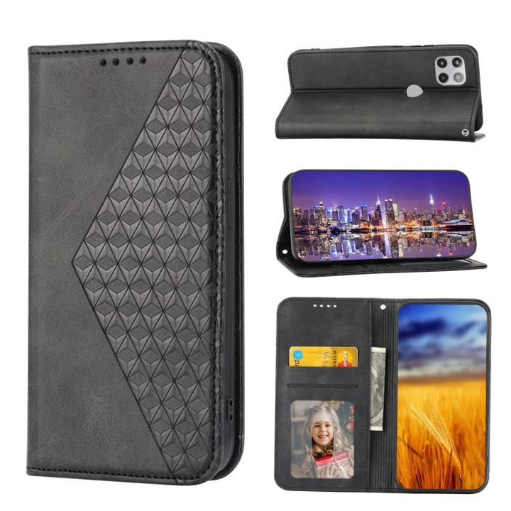 Cubic Grid Calf Texture Magnetic Closure Leather Phone Case, For Motorola One 5G Ace