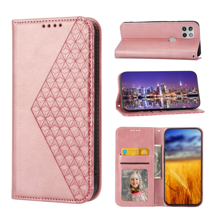 Cubic Grid Calf Texture Magnetic Closure Leather Phone Case, For Motorola One 5G Ace