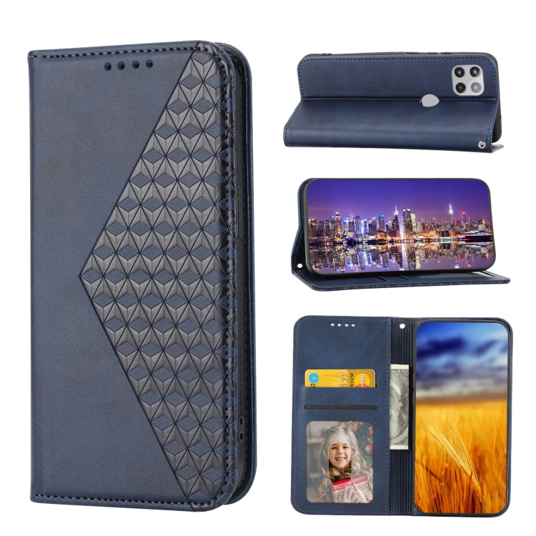 Cubic Grid Calf Texture Magnetic Closure Leather Phone Case, For Motorola One 5G Ace