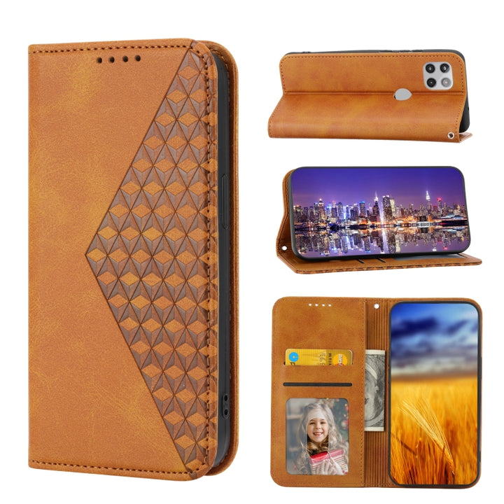 Cubic Grid Calf Texture Magnetic Closure Leather Phone Case, For Motorola One 5G Ace