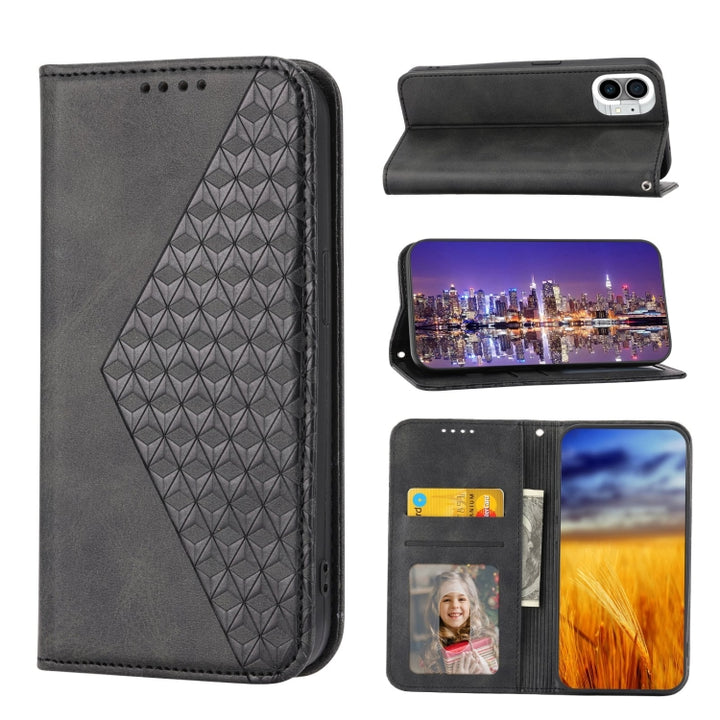 Cubic Grid Calf Texture Magnetic Closure Leather Phone Case, For Nothing Phone 1, For Xiaomi Redmi Note 11S 5G, For Xiaomi Redmi Note 11S Global, For Xiaomi Redmi Note 11 Pro 4G, For Xiaomi Redmi 10C 4G