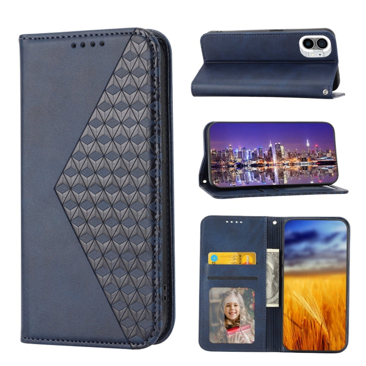 Cubic Grid Calf Texture Magnetic Closure Leather Phone Case, For Nothing Phone 1, For Xiaomi Redmi Note 11S 5G, For Xiaomi Redmi Note 11S Global, For Xiaomi Redmi Note 11 Pro 4G, For Xiaomi Redmi 10C 4G