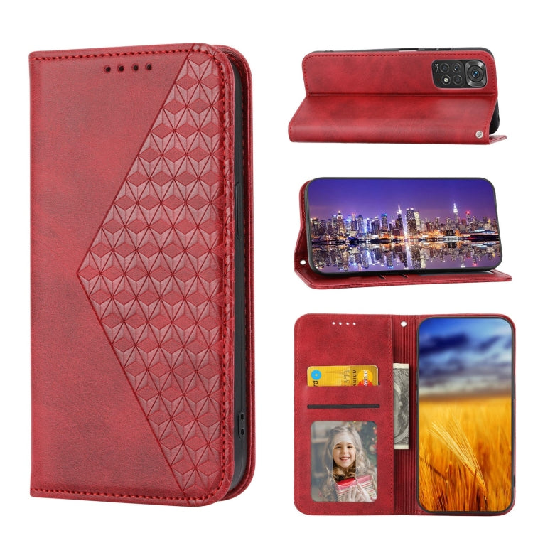 Cubic Grid Calf Texture Magnetic Closure Leather Phone Case, For Nothing Phone 1, For Xiaomi Redmi Note 11S 5G, For Xiaomi Redmi Note 11S Global, For Xiaomi Redmi Note 11 Pro 4G, For Xiaomi Redmi 10C 4G