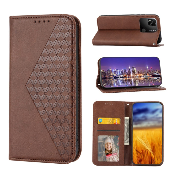 Cubic Grid Calf Texture Magnetic Closure Leather Phone Case, For Xiaomi Redmi 10A, For Xiaomi Redmi Note 11 Pro+, For Xiaomi 11T / 11T Pro, For Xiaomi Redmi Note 11T Pro, For Realme 9i