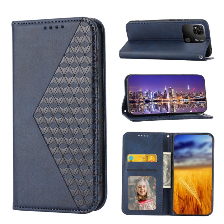 Cubic Grid Calf Texture Magnetic Closure Leather Phone Case, For Xiaomi Redmi 10A, For Xiaomi Redmi Note 11 Pro+, For Xiaomi 11T / 11T Pro, For Xiaomi Redmi Note 11T Pro, For Realme 9i