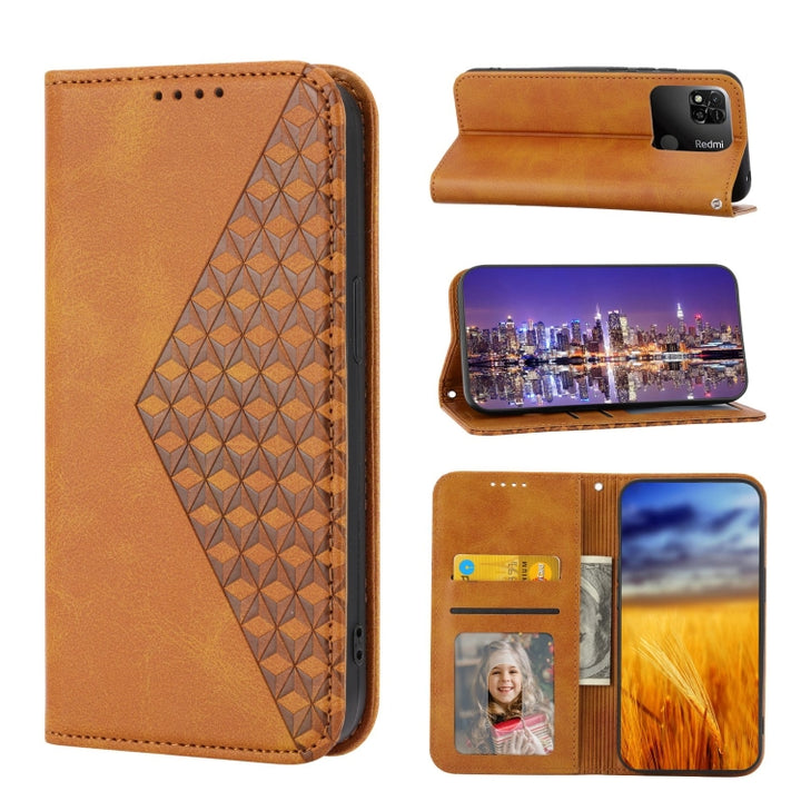 Cubic Grid Calf Texture Magnetic Closure Leather Phone Case, For Xiaomi Redmi 10A, For Xiaomi Redmi Note 11 Pro+, For Xiaomi 11T / 11T Pro, For Xiaomi Redmi Note 11T Pro, For Realme 9i