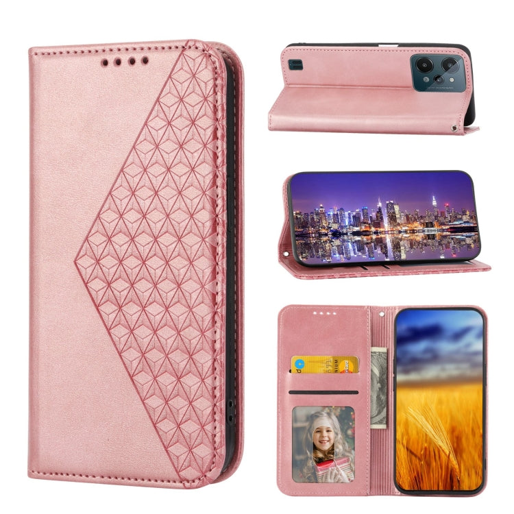 Cubic Grid Calf Texture Magnetic Closure Leather Phone Case, For Realme 9 Pro+, For OPPO Reno7 5G, For Realme C35, For Realme C31, For Realme C30