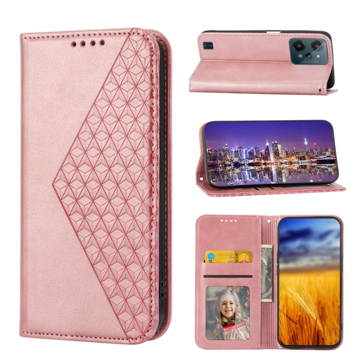 Cubic Grid Calf Texture Magnetic Closure Leather Phone Case, For Realme 9 Pro+, For OPPO Reno7 5G, For Realme C35, For Realme C31, For Realme C30