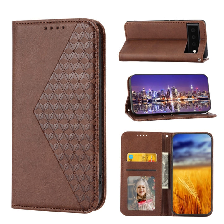 Cubic Grid Calf Texture Magnetic Closure Leather Phone Case, For OPPO A57 2022, For Sony Xperia 1 IV, For Sony Xperia 10 IV, For Google Pixel 6, For Google Pixel 6 Pro