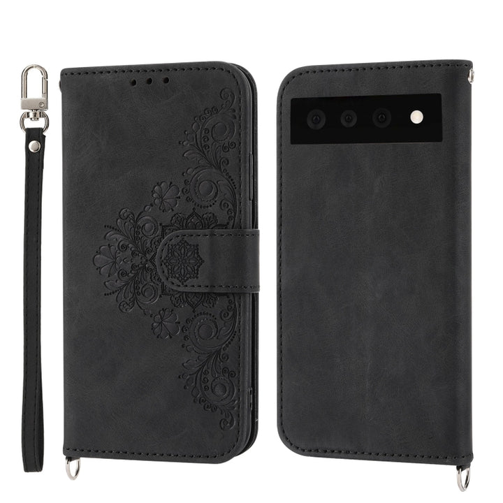 Skin-feel Flowers Embossed Wallet Leather Phone Case, For Google Pixel 7 Pro 5G