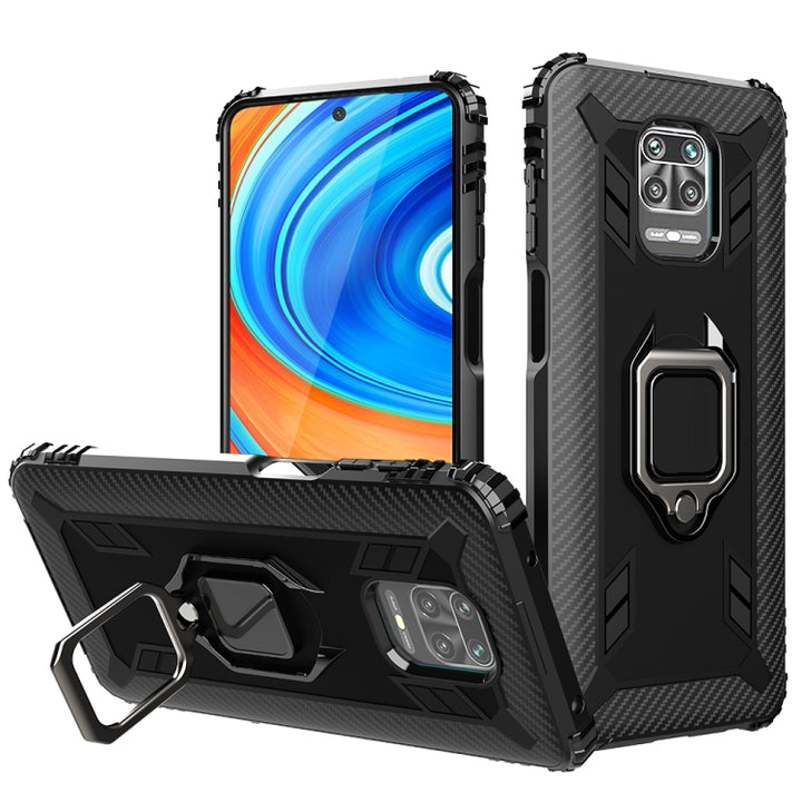 Carbon Fiber Protective Case with 360 Degree Rotating Ring Holder, For Xiaomi Redmi Note 9 Pro, For Xiaomi Redmi Note 9S, For Huawei P40 Lite, For Galaxy M21