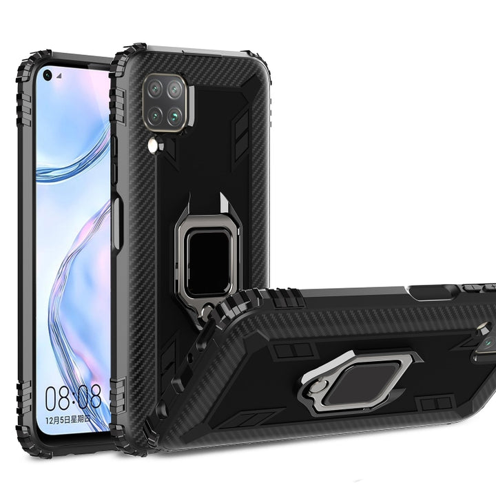 Carbon Fiber Protective Case with 360 Degree Rotating Ring Holder, For Xiaomi Redmi Note 9 Pro, For Xiaomi Redmi Note 9S, For Huawei P40 Lite, For Galaxy M21