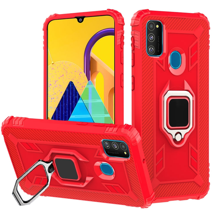 Carbon Fiber Protective Case with 360 Degree Rotating Ring Holder, For Xiaomi Redmi Note 9 Pro, For Xiaomi Redmi Note 9S, For Huawei P40 Lite, For Galaxy M21