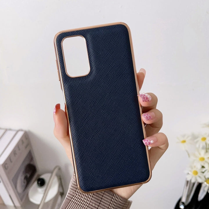 Nano Electroplating Cross Texture Genuine Leather Phone Case, For Samsung Galaxy A73 5G