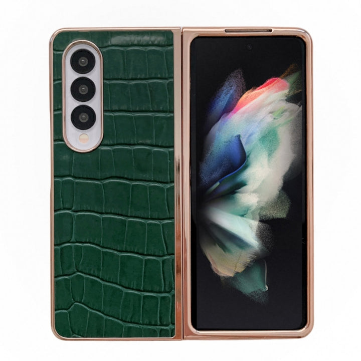 Crocodile Texture Genuine Leather Electroplating Phone Case, For Samsung Galaxy A13 4G, For Samsung Galaxy A23 4G/5G, For Samsung Galaxy A33 5G, For Samsung Galaxy A53 5G, For Samsung Galaxy A73 5G, For Samsung Galaxy Z Flip3 5G