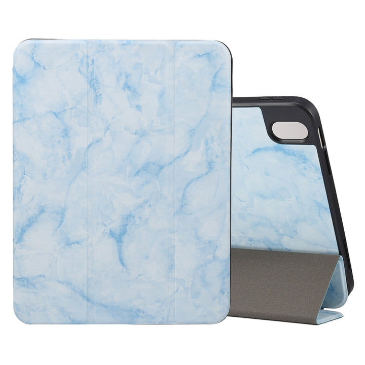 Three-fold Marble Texture Protective Tablet Case with Pen Slot, For iPad 10th Gen 10.9 2022