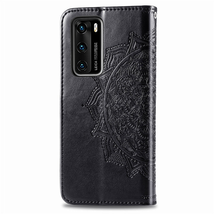 Embossed Mandala Pattern PC + TPU Horizontal Flip Leather Case with Holder & Card Slots, For Huawei P40, For Huawei P40 Lite / nova 6 SE, For Huawei P40 Pro / P40 Pro+, For Huawei Y7P, For Galaxy A11