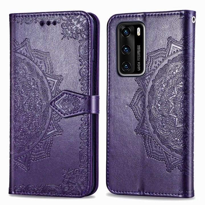 Embossed Mandala Pattern PC + TPU Horizontal Flip Leather Case with Holder & Card Slots, For Huawei P40, For Huawei P40 Lite / nova 6 SE, For Huawei P40 Pro / P40 Pro+, For Huawei Y7P, For Galaxy A11