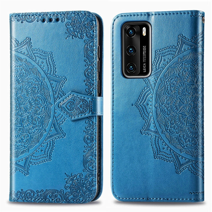 Embossed Mandala Pattern PC + TPU Horizontal Flip Leather Case with Holder & Card Slots, For Huawei P40, For Huawei P40 Lite / nova 6 SE, For Huawei P40 Pro / P40 Pro+, For Huawei Y7P, For Galaxy A11