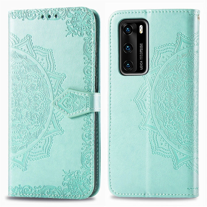 Embossed Mandala Pattern PC + TPU Horizontal Flip Leather Case with Holder & Card Slots, For Huawei P40, For Huawei P40 Lite / nova 6 SE, For Huawei P40 Pro / P40 Pro+, For Huawei Y7P, For Galaxy A11