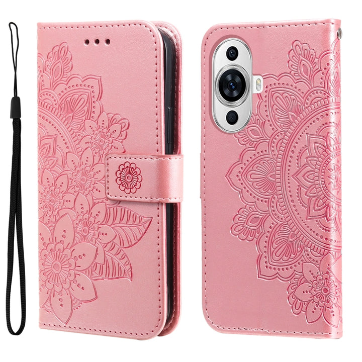 Seven-petal Flowers Embossing Leather Phone Case, For Huawei Mate 60, For Huawei Mate 60 Pro, For Huawei Enjoy 60X, For Huawei nova 11 Pro, For Huawei nova 11