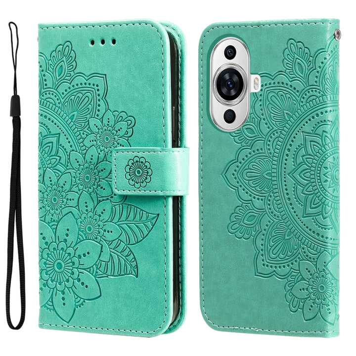 Seven-petal Flowers Embossing Leather Phone Case, For Huawei Mate 60, For Huawei Mate 60 Pro, For Huawei Enjoy 60X, For Huawei nova 11 Pro, For Huawei nova 11