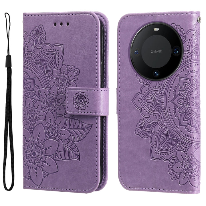 Seven-petal Flowers Embossing Leather Phone Case, For Huawei Mate 60, For Huawei Mate 60 Pro, For Huawei Enjoy 60X, For Huawei nova 11 Pro, For Huawei nova 11