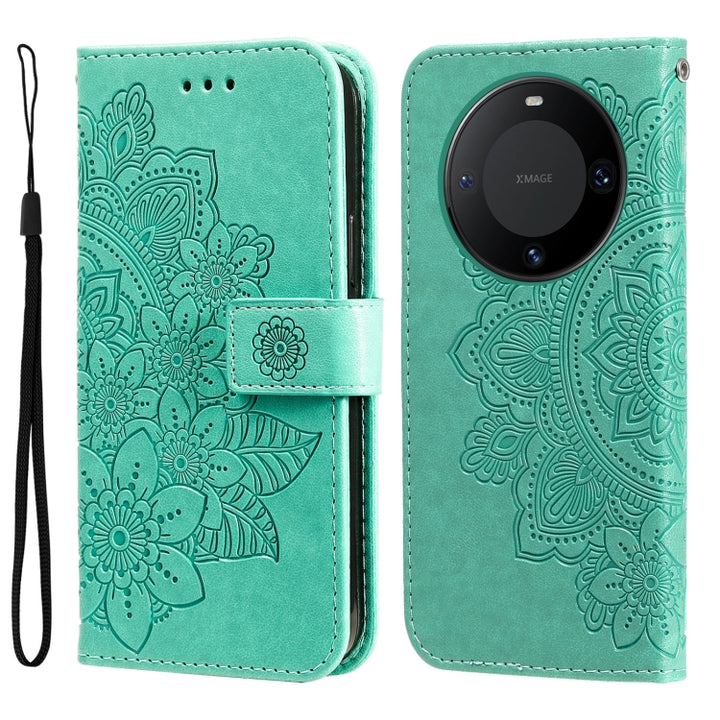 Seven-petal Flowers Embossing Leather Phone Case, For Huawei Mate 60, For Huawei Mate 60 Pro, For Huawei Enjoy 60X, For Huawei nova 11 Pro, For Huawei nova 11