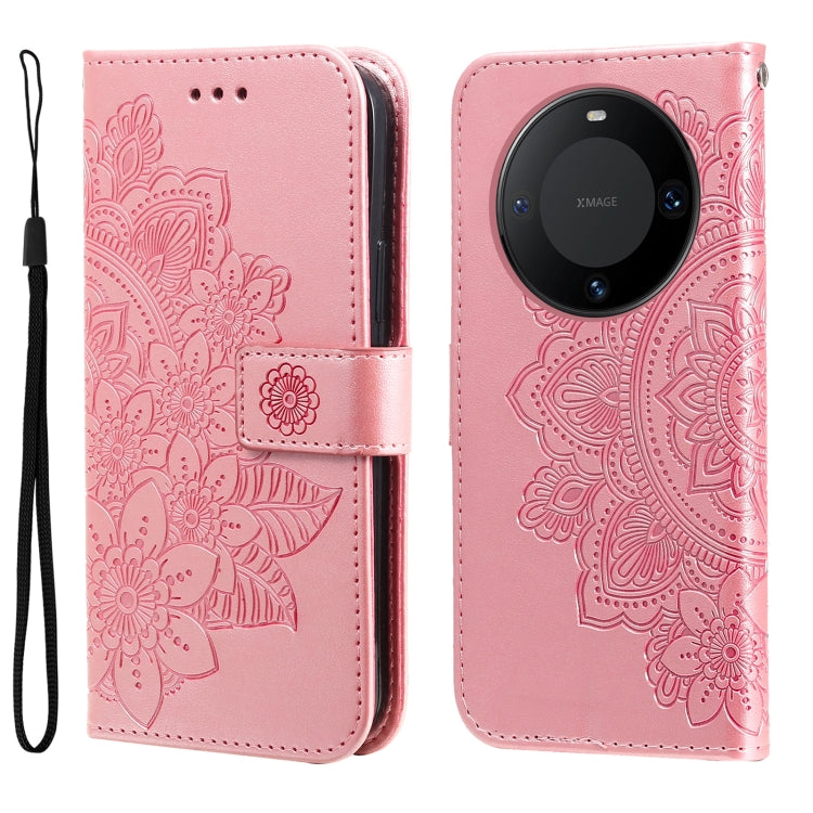 Seven-petal Flowers Embossing Leather Phone Case, For Huawei Mate 60, For Huawei Mate 60 Pro, For Huawei Enjoy 60X, For Huawei nova 11 Pro, For Huawei nova 11