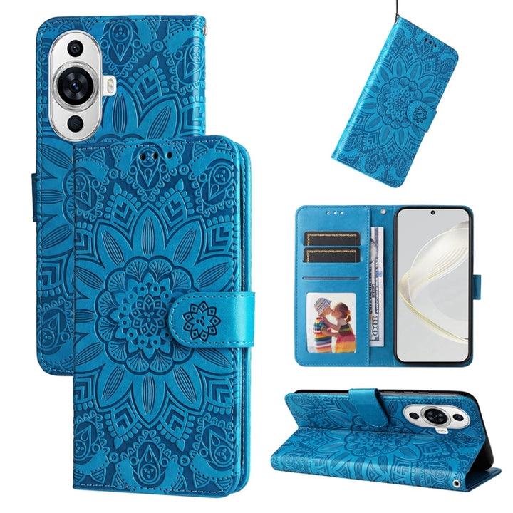 Embossed Sunflower Leather Phone Case, For Huawei Mate 60, For Huawei Mate 60 Pro, For Huawei nova 11 Pro, For Huawei nova 11