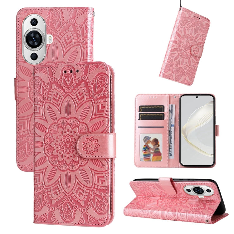 Embossed Sunflower Leather Phone Case, For Huawei Mate 60, For Huawei Mate 60 Pro, For Huawei nova 11 Pro, For Huawei nova 11