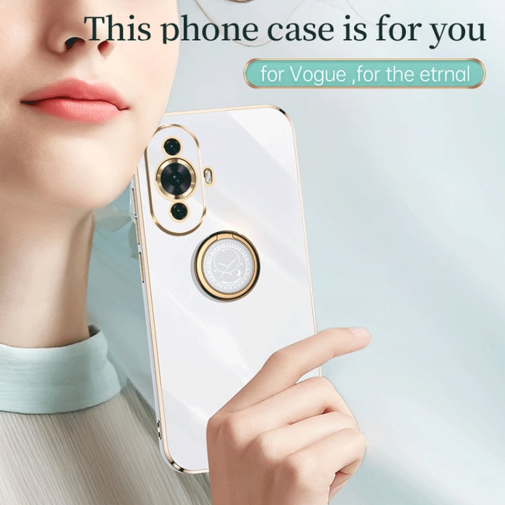 XINLI Straight Edge 6D Electroplate TPU Phone Case with Ring Holder, For Huawei nova 11, For Huawei P60 Art, For Huawei P60