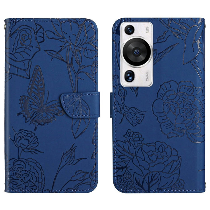 HT03 Skin Feel Butterfly Embossed Flip Leather Phone Case, For Huawei P60 Pro