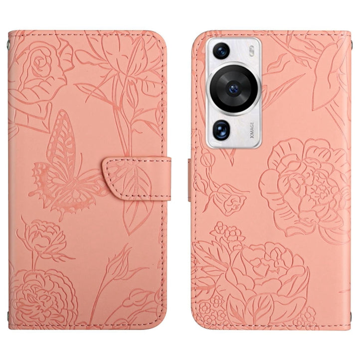 HT03 Skin Feel Butterfly Embossed Flip Leather Phone Case, For Huawei P60 Pro