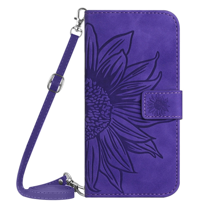 Skin Feel Sun Flower Embossed Flip Leather Phone Case with Lanyard, For Huawei P60 Pro