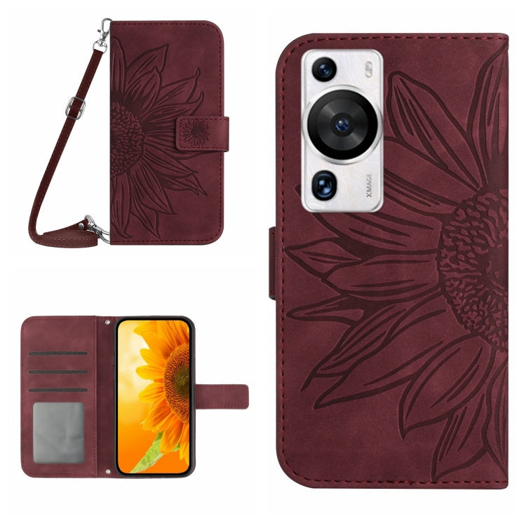 Skin Feel Sun Flower Embossed Flip Leather Phone Case with Lanyard, For Huawei P60 Pro