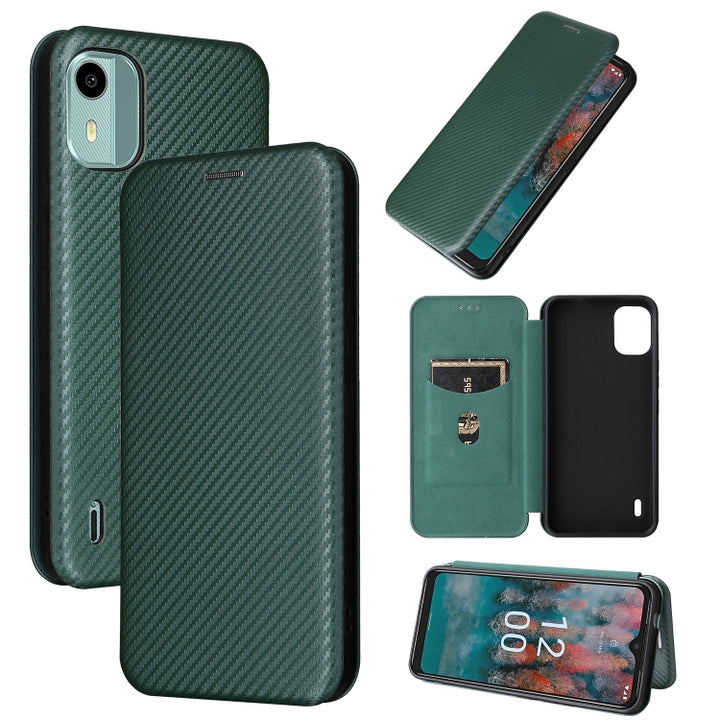 Carbon Fiber Texture Flip Leather Phone Case, For Nokia C32, For Nokia C12 / C12 Pro / C12 Plus, For Nokia C02