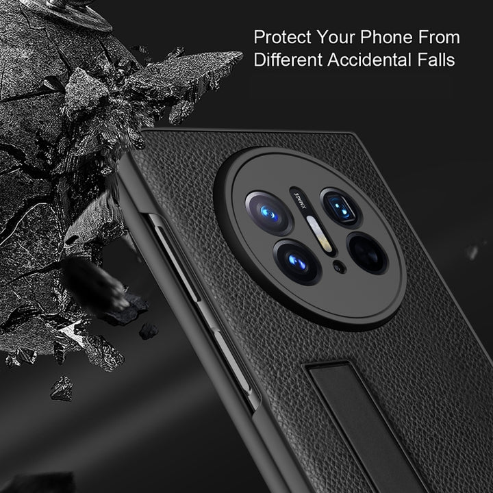 Litchi Texture Integrated Shockproof Phone Case with Holder, For Huawei Mate X3