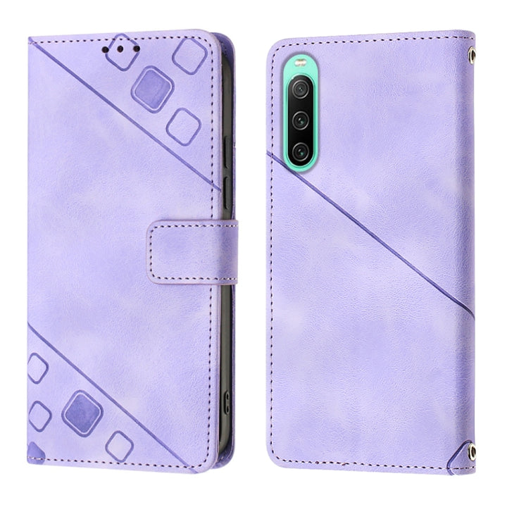 Skin-feel Embossed Leather Phone Case, For Sony Xperia 10 V, For Sony Xperia 10 IV