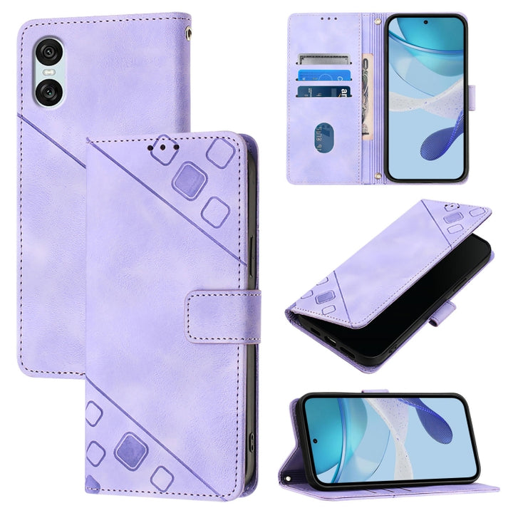 Skin-feel Embossed Leather Phone Case, For Sony Xperia 10 VI, For Sony Xperia 1 VI, For Sony Xperia 5 VI, For Sony Xperia 5 V, For Sony Xperia 1 V