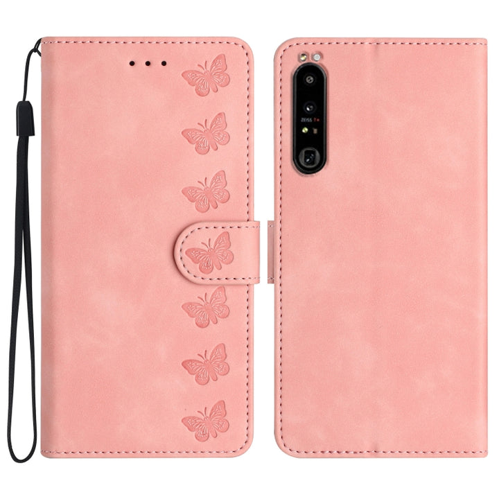 Seven Butterflies Embossed Leather Phone Case, For Sony Xperia 10 VI, For Sony Xperia 1 VI, For Sony Xperia 1 V 2023, For Sony Xperia 10 V 2023, For Sony Xperia 1 IV