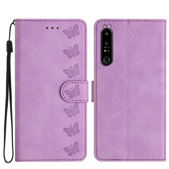 Seven Butterflies Embossed Leather Phone Case, For Sony Xperia 10 VI, For Sony Xperia 1 VI, For Sony Xperia 1 V 2023, For Sony Xperia 10 V 2023, For Sony Xperia 1 IV