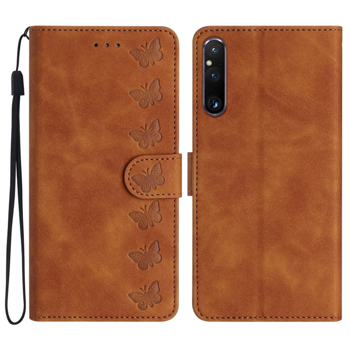 Seven Butterflies Embossed Leather Phone Case, For Sony Xperia 10 VI, For Sony Xperia 1 VI, For Sony Xperia 1 V 2023, For Sony Xperia 10 V 2023, For Sony Xperia 1 IV